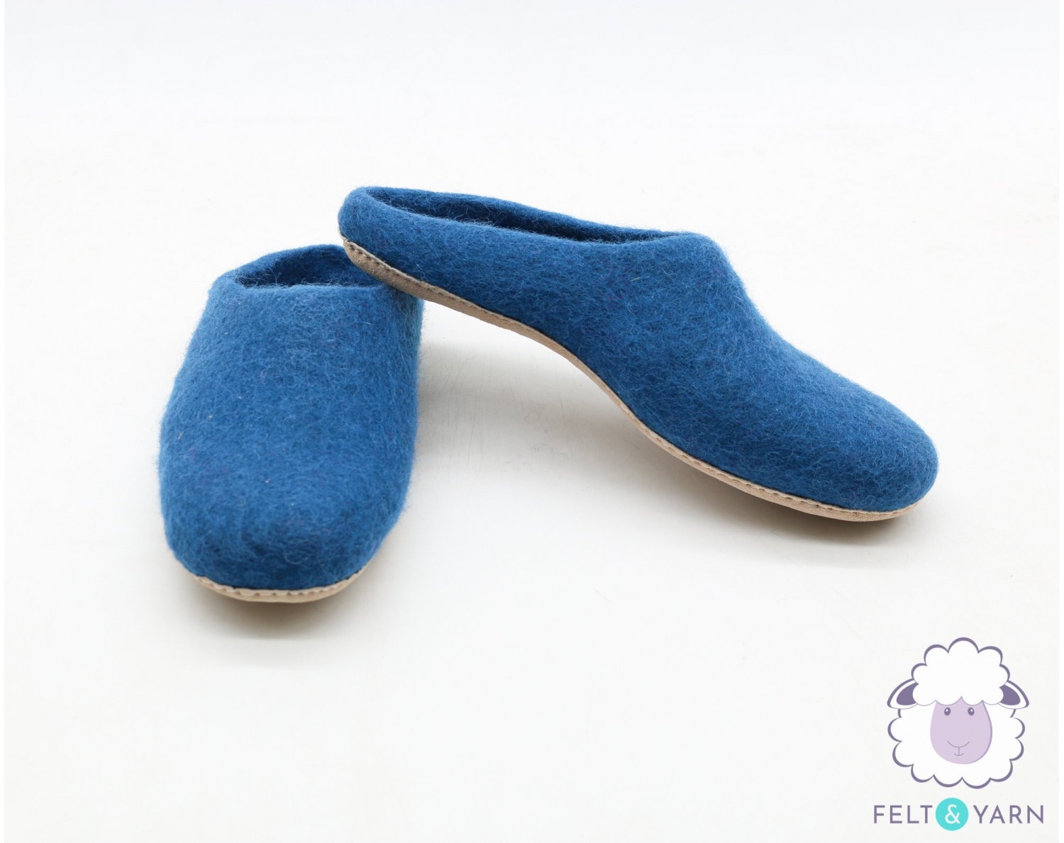 Blue Handmade Wool Felted Slippers