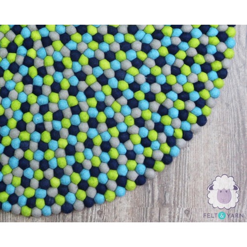 Blue Green Combo Felt Ball Rug