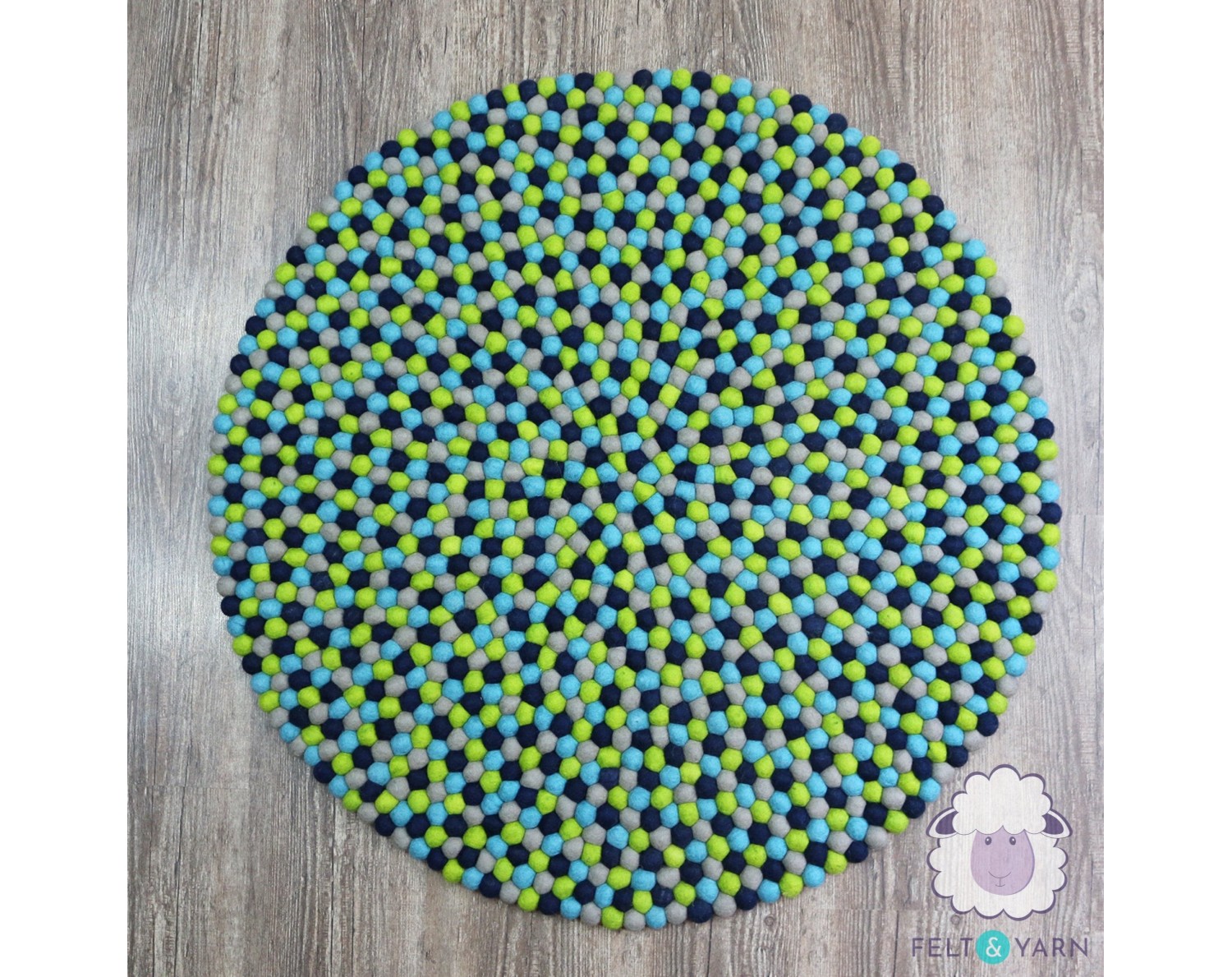 Cool Tone Green Blue Felt Ball Rug - Felt & Yarn