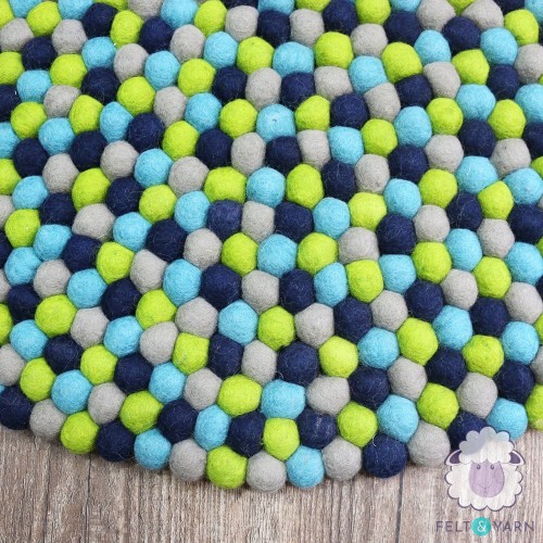 Blue Green Combo Felt Ball Rug