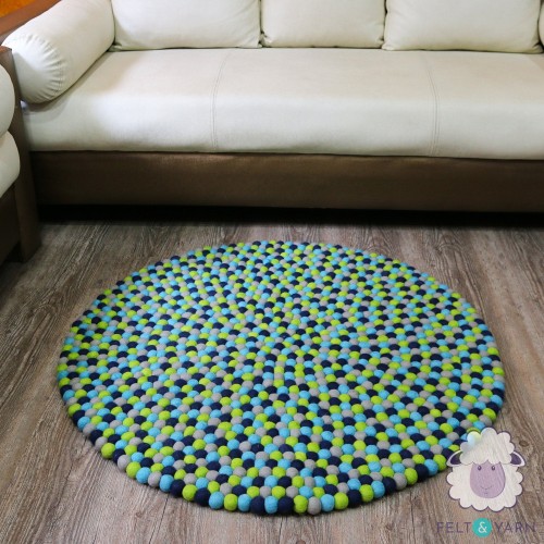 Blue Green Combo Felt Ball Rug