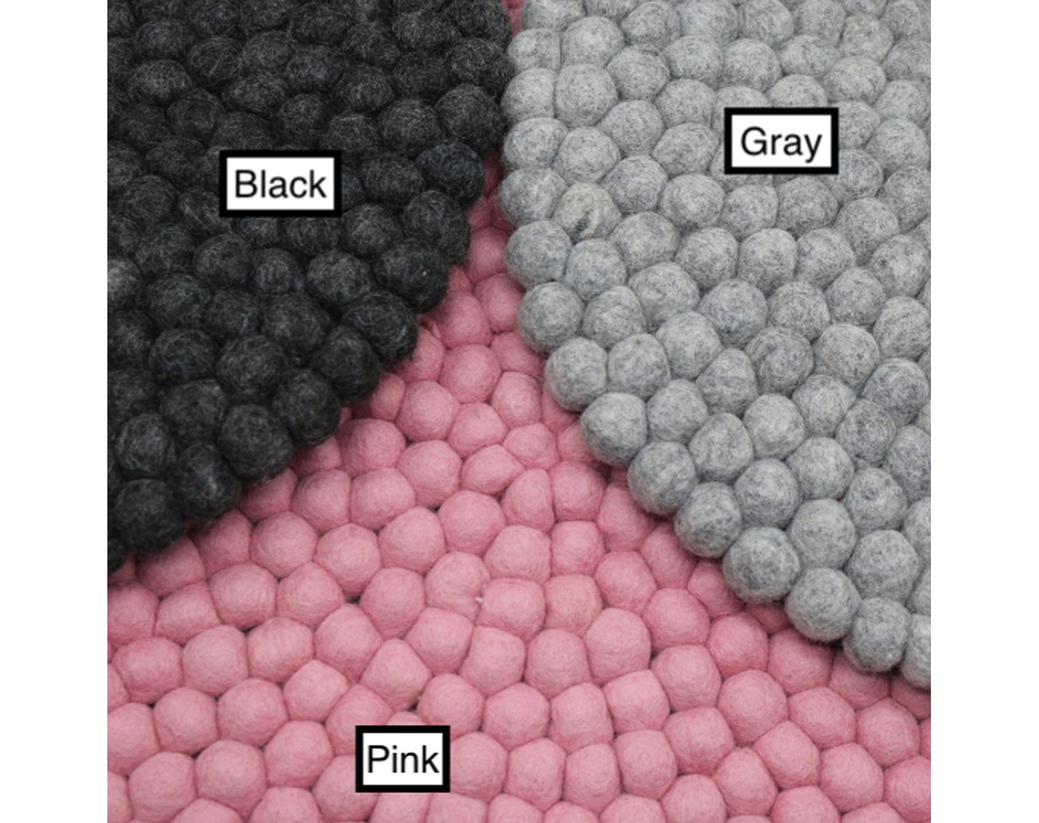 Black Pink Grey Felt Ball Rug