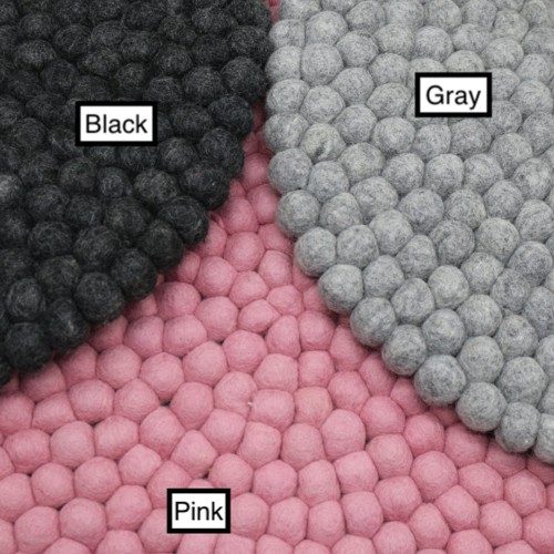 Black Pink Grey Felt Ball Rug