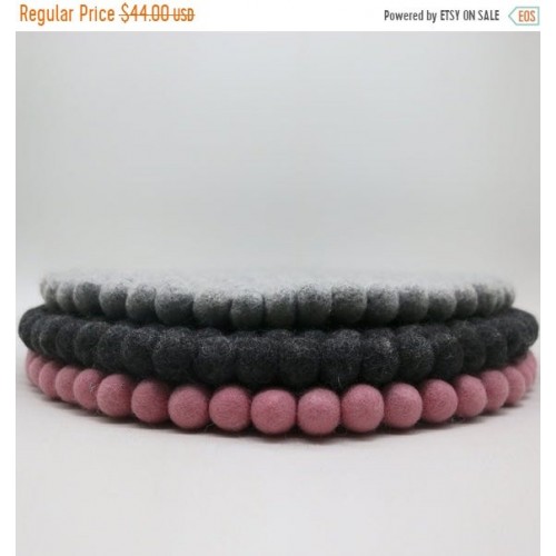Black Pink Grey Felt Ball Rug