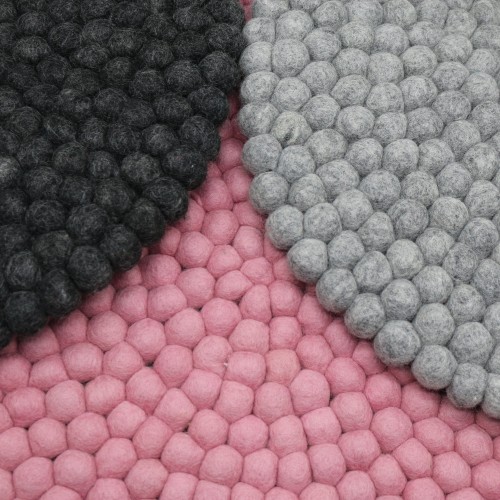 Black Pink Grey Felt Ball Rug