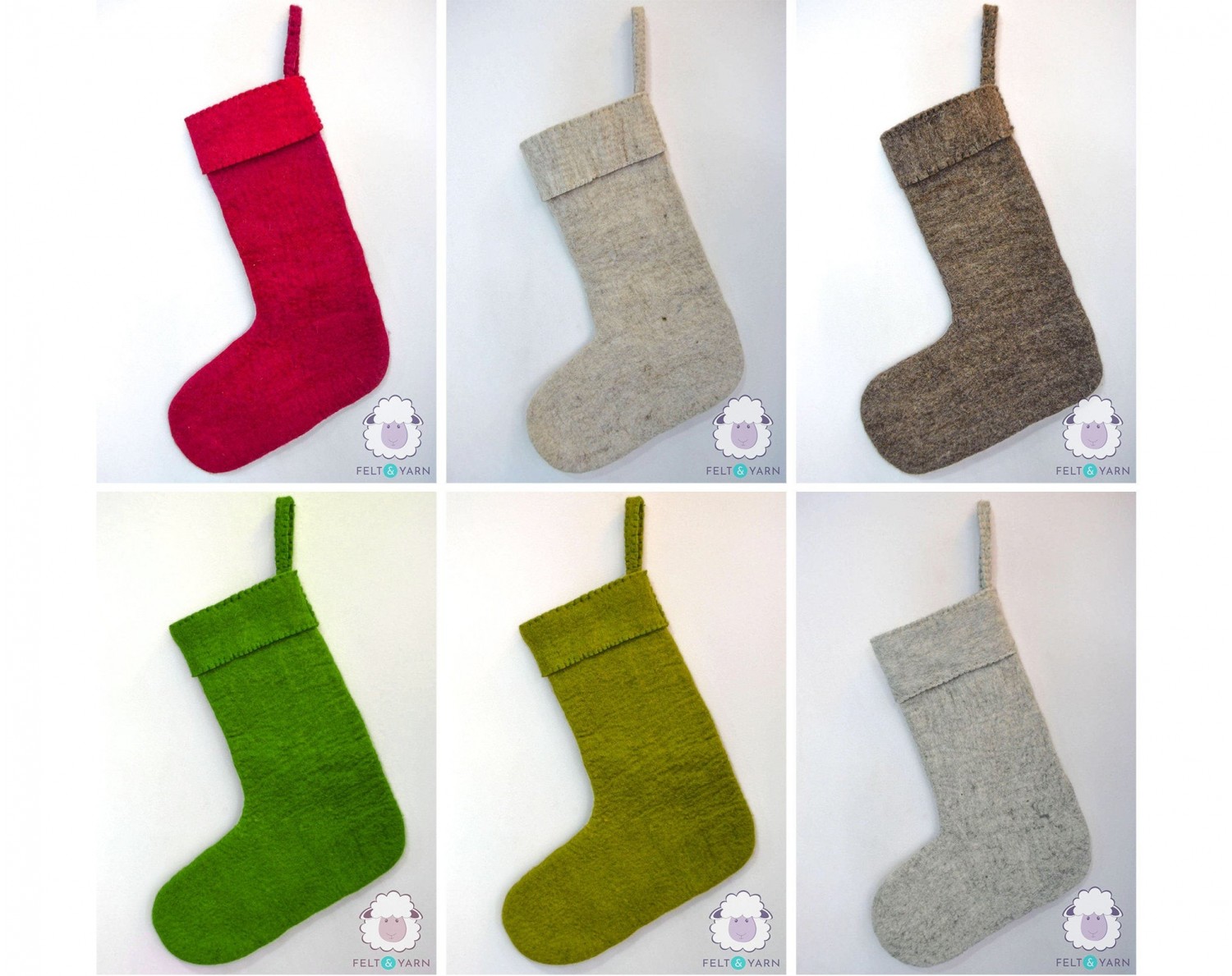 Large Christmas Stockings for Family -Felt & Yarn
