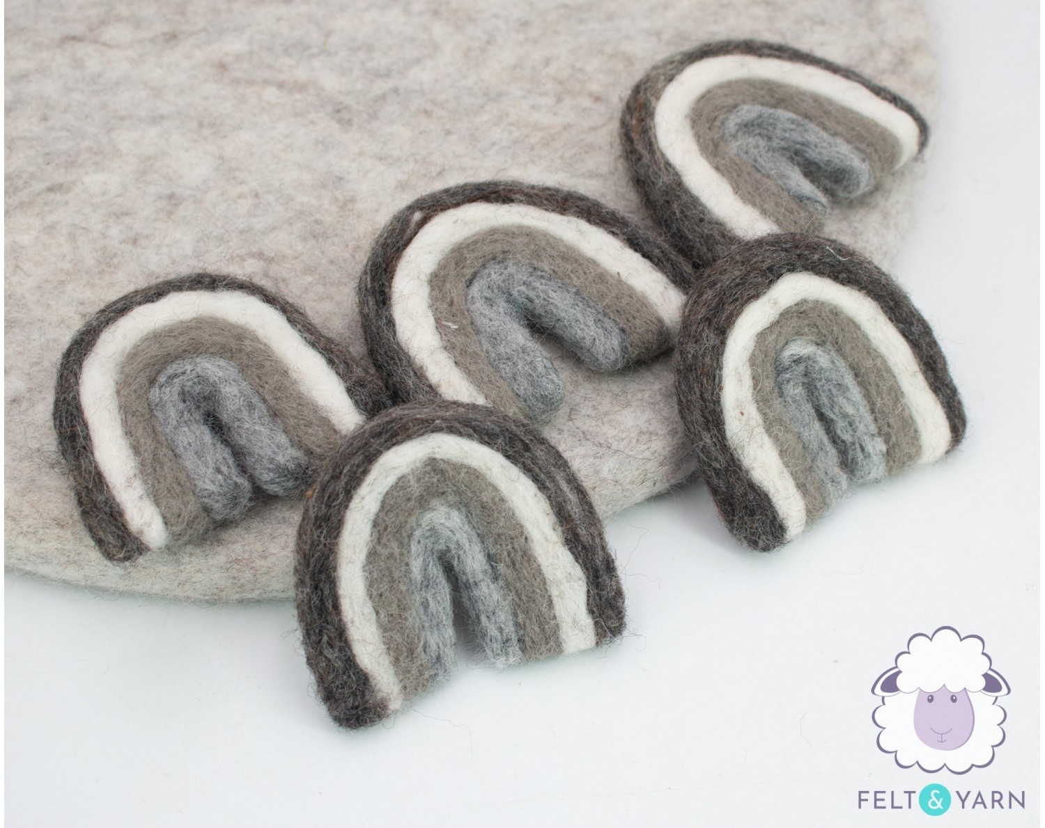 Grey Felt Rainbows for Decoration - Felt & Yarn Grey Felt Rainbows for Decoration - Felt & Yarn