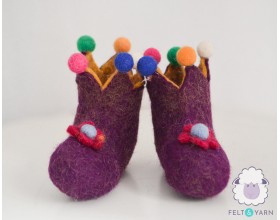 Cute Pom Pom Baby Felt Shoes [Purple Crown]-Felt & Yarn