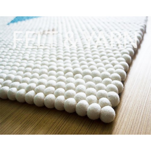 White Felt Ball Rug with Triangle Design