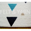 White Felt Ball Rug with Triangle Design
