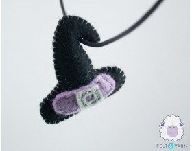 Stitched Felt Black Witch Hat With Purple Band - Felt and Yarn