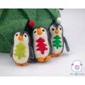 10cm Wool Felt Penguin Ornament with Tree Design - Felt and Yarn