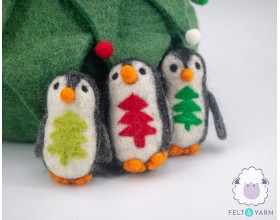 10cm Wool Felt Penguin Ornament with Tree Design - Felt and Yarn