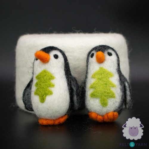 10cm Wool Felt Penguin Ornament with Tree Design