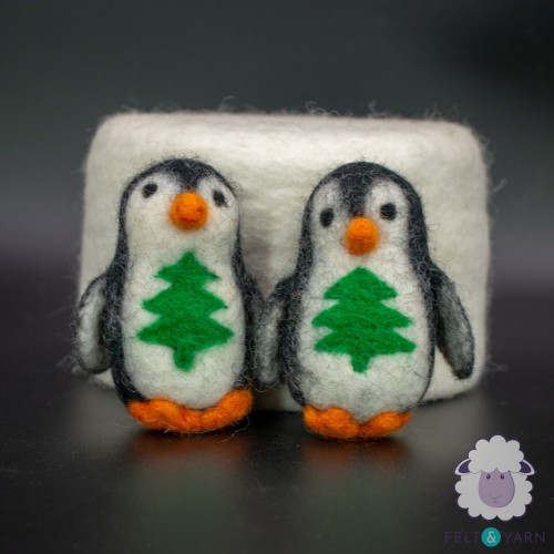 10cm Wool Felt Penguin Ornament with Tree Design
