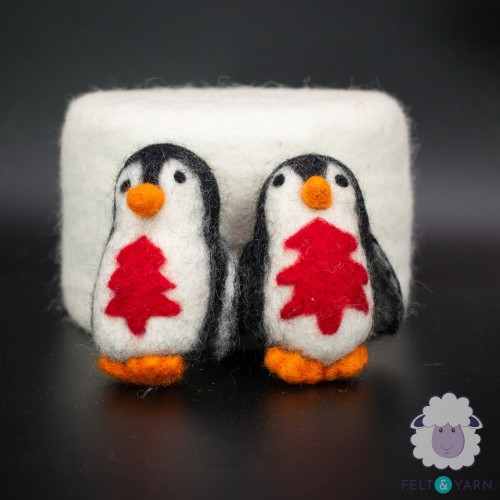 10cm Wool Felt Penguin Ornament with Tree Design