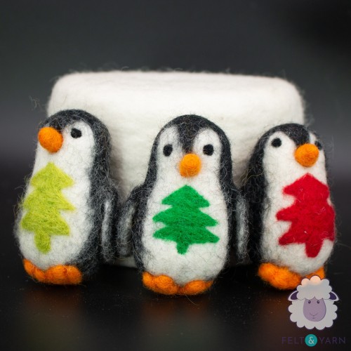 10cm Wool Felt Penguin Ornament with Tree Design