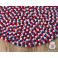 Red and Blue Multi-color Felt Ball Rug
