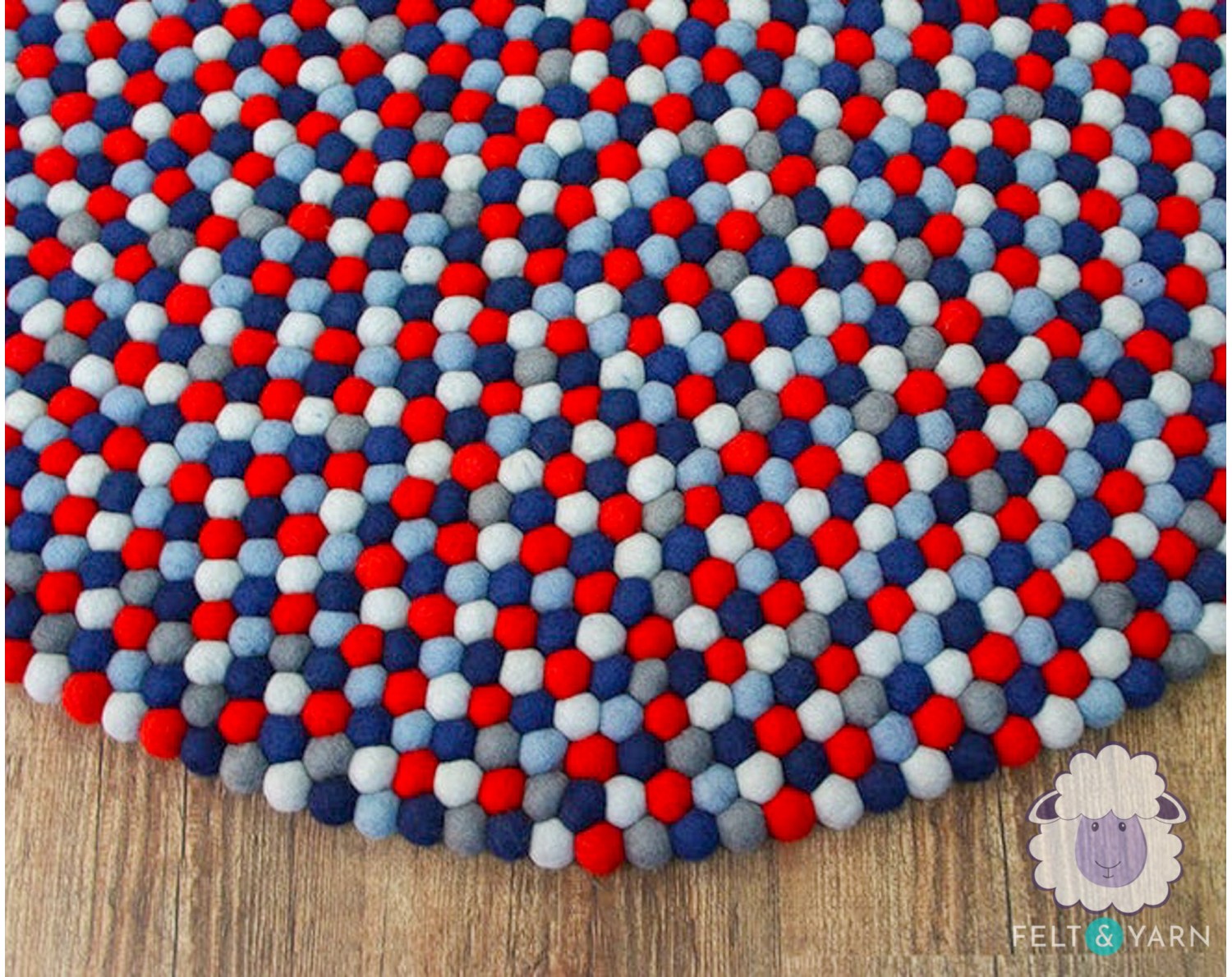 Red and Blue Multi-color Felt Ball Rug