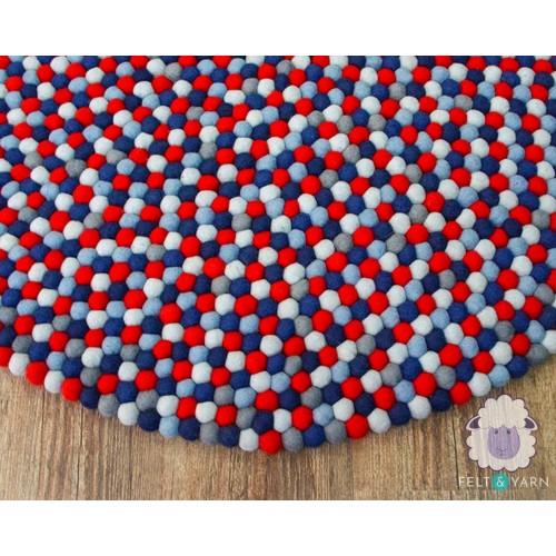 Red and Blue Multi-color Felt Ball Rug