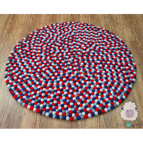 Red and Blue Multi-color Felt Ball Rug