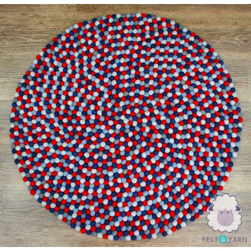 Red and Blue Multi-color Felt Ball Rug