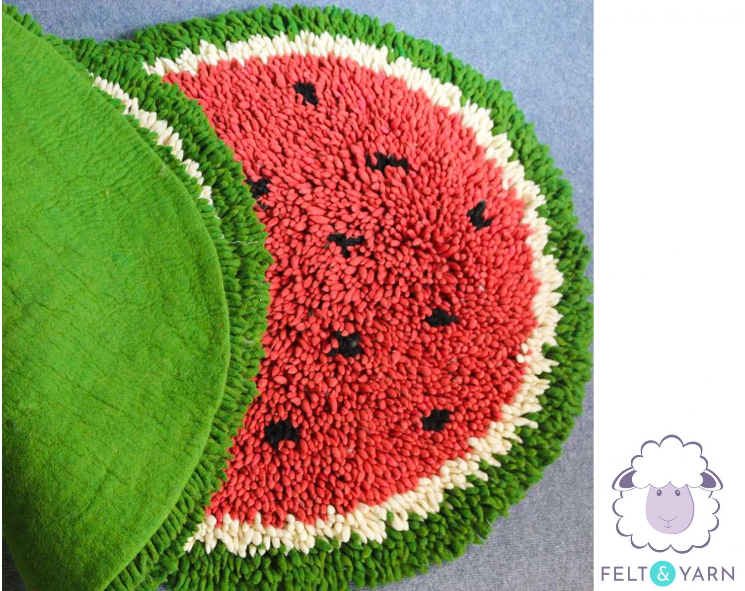 Unique Full Watermelon Shag Rug - Felt & Yarn