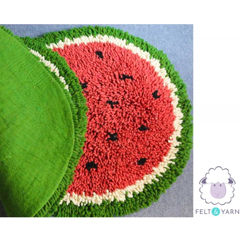 Unique Full Watermelon Shag Rug - Felt & Yarn