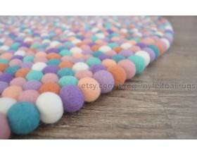 Handmade Five Color Felt Ball Rug - Felt & Yarn