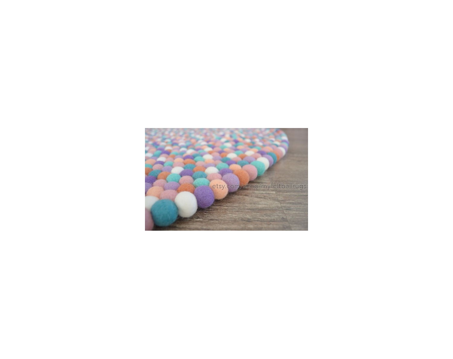 Handmade Five Color Felt Ball Rug - Felt & Yarn