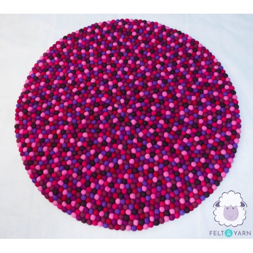 Dark Pink and Purple Round Felt Ball Rug