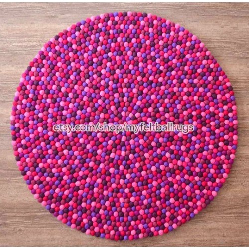 Dark Pink and Purple Round Felt Ball Rug