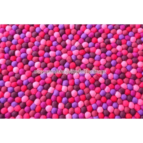 Dark Pink and Purple Round Felt Ball Rug
