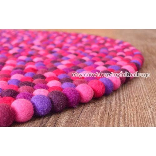 Dark Pink and Purple Round Felt Ball Rug