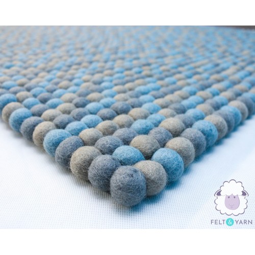 Quality Blue Gray Felt Ball Rug Rectangle - Felt & Yarn