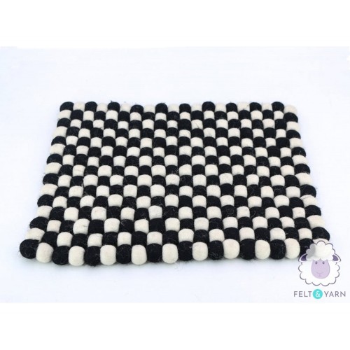 Black and White Checker Felt Ball Rug - Felt & Yarn