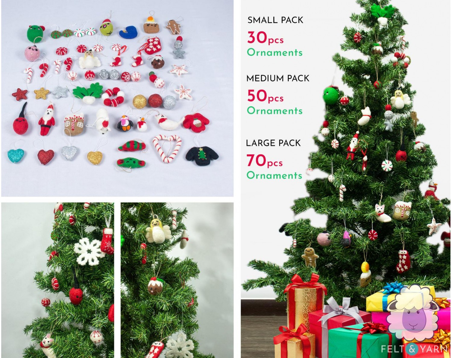 30pcs Christmas Tree Wool Ornaments Pack