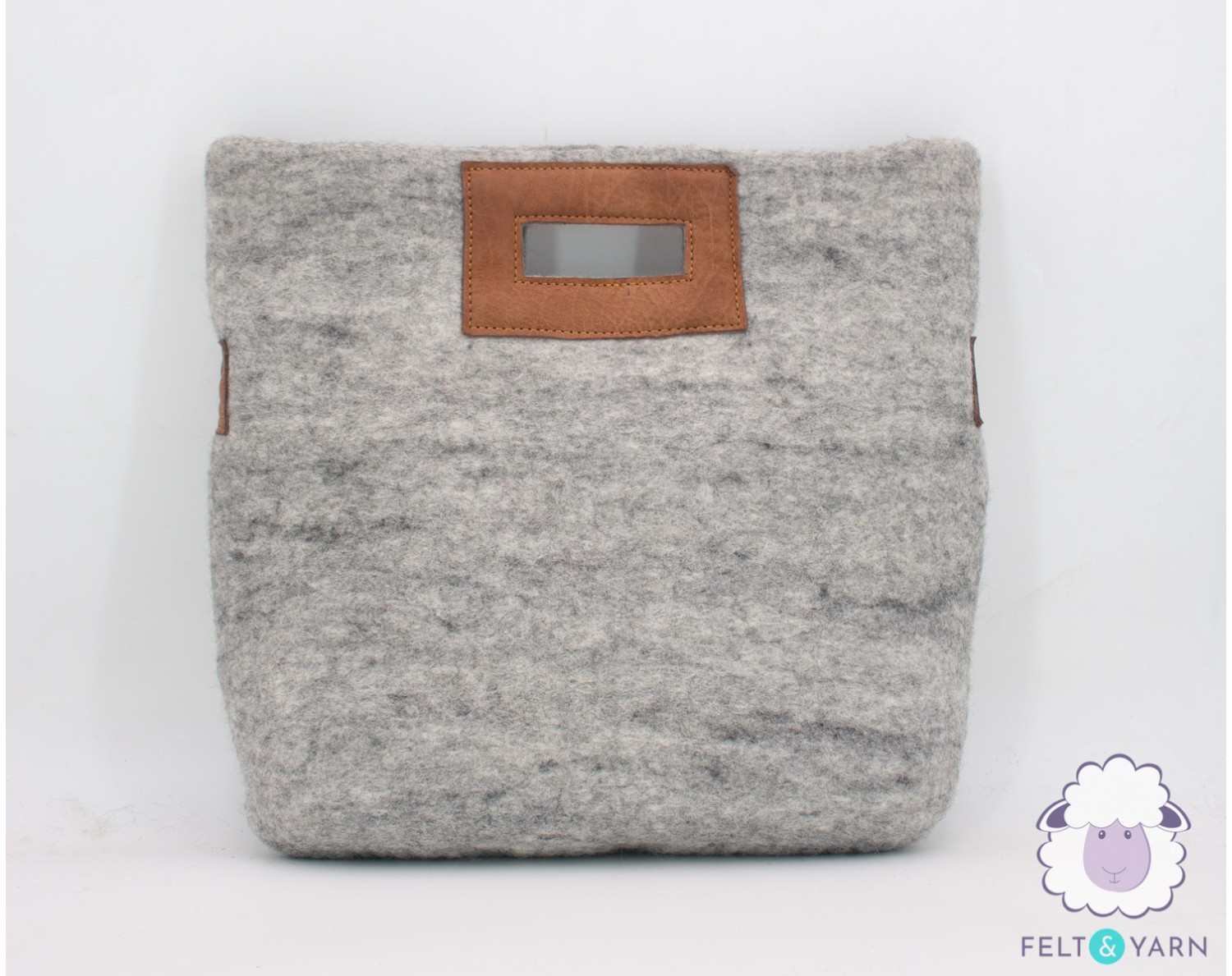 Grey Felt Bag with Leather and Zipper