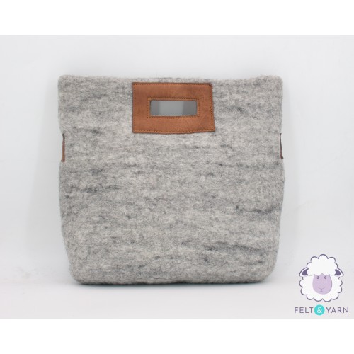 Handmade Grey Felt Tote Bag - Felt and Yarn