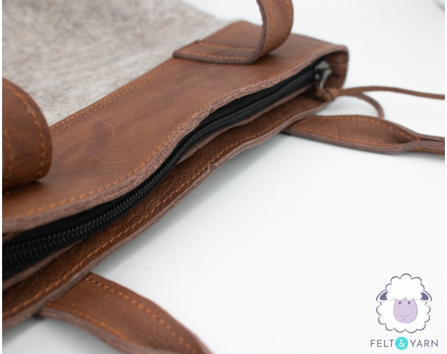 Classy Felt Bag with Leather and Zipper