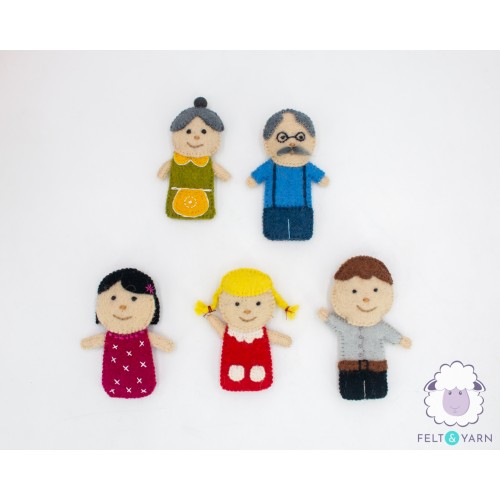 5 Members Stitched Felted Family Set Puppet
