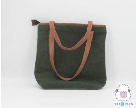 Green Felt Tote Bag with Leather Strap - Felt and Yarn