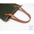 Green Felt Tote Bag with Leather Strap