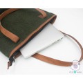 Green Felt Tote Bag with Leather Strap