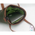 Green Felt Tote Bag with Leather Strap