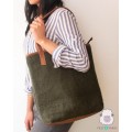 Green Felt Tote Bag with Leather Strap
