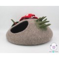 Wool Felt Cat Cave With Mini Mushroom