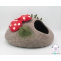 Wool Felt Cat Cave With Mini Mushroom