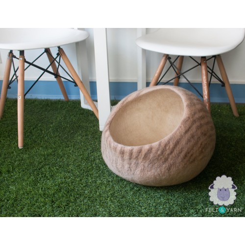 Natural Felt Cat Cave with Stripes
