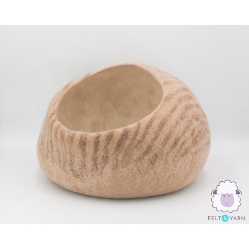 Natural Felt Cat Cave with Stripes